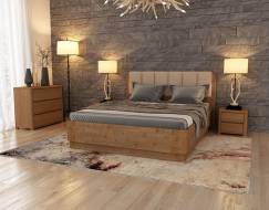 160-200 Кровать Wood Home 2 с подъемным механизмом Антик (сосна) с брашированием/Бежевый (Terra-101)