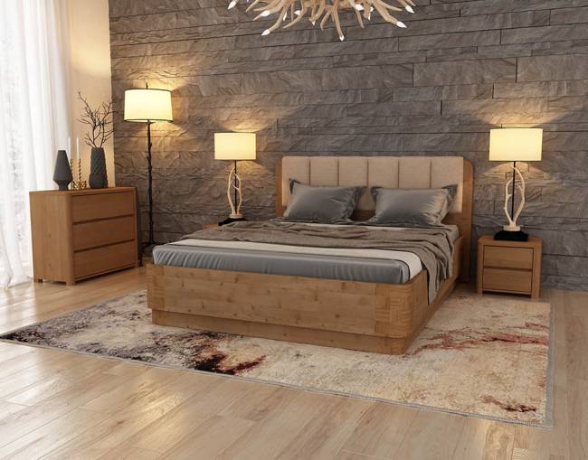 160-200 Кровать Wood Home 2 с подъемным механизмом Антик (сосна) с брашированием/Бежевый (Terra-101)