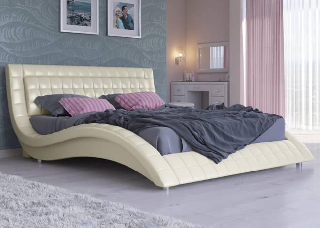 Кровать Атлантико, цвет: Молочный перламутр экокожа