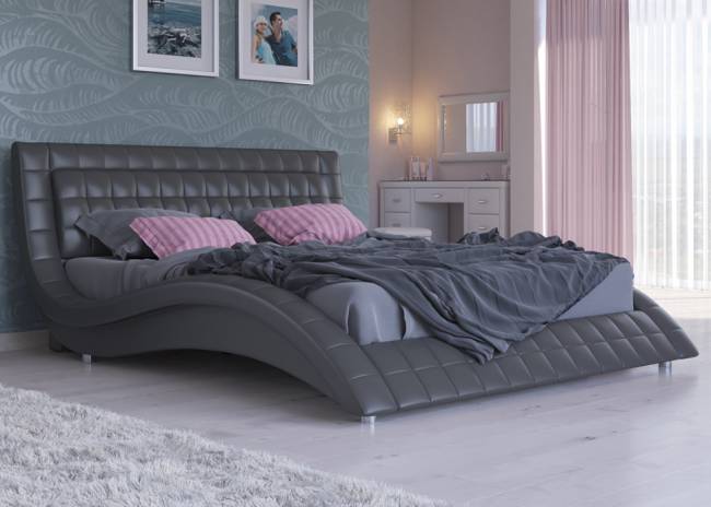 Кровать Атлантико, цвет: Экокожа Темно-серая