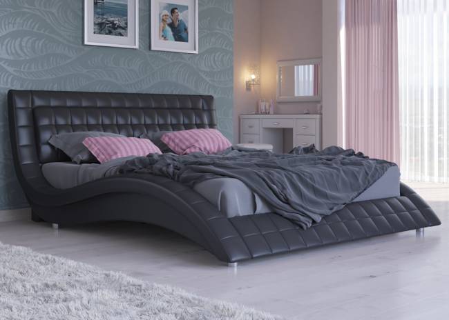Кровать Атлантико, цвет: Экокожа Черная