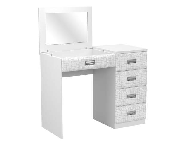 Туалетный стол Como/Veda с зеркалом (4 ящика) правый, цвет: ЛДСП Белый/Экокожа Кайман Белый Туалетный стол Como/Veda с зеркалом (4 ящика) правый, цвет: ЛДСП Белый/Экокожа Кайман Белый
