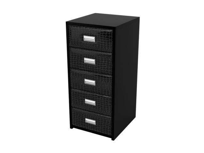 Комод Como/Veda 5 ящиков, цвет: ЛДСП Черный/Экокожа Кайман Черный