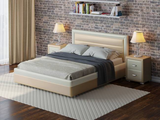 Кровать Life 2, цвет: Экокожа Молочно-Бежевый перламутр Кровать Life 2, цвет: Экокожа Молочно-Бежевый перламутр