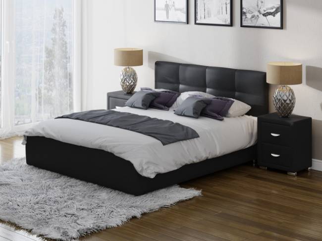 Кровать Life 1 Box, цвет: Экокожа Черная