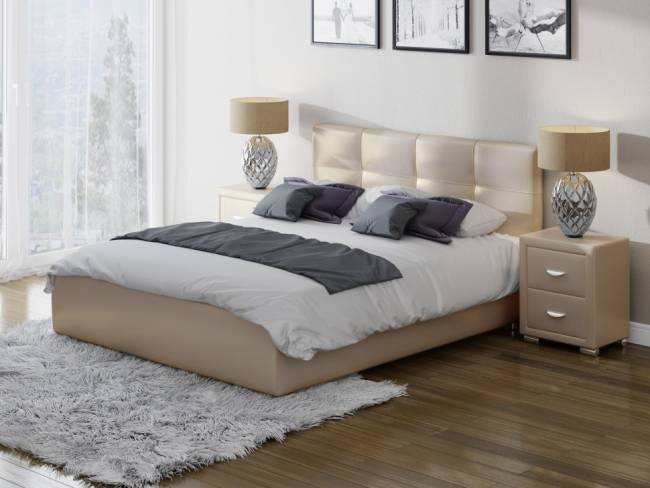 Кровать Life 1 Box, цвет: Экокожа Бежевый перламутр