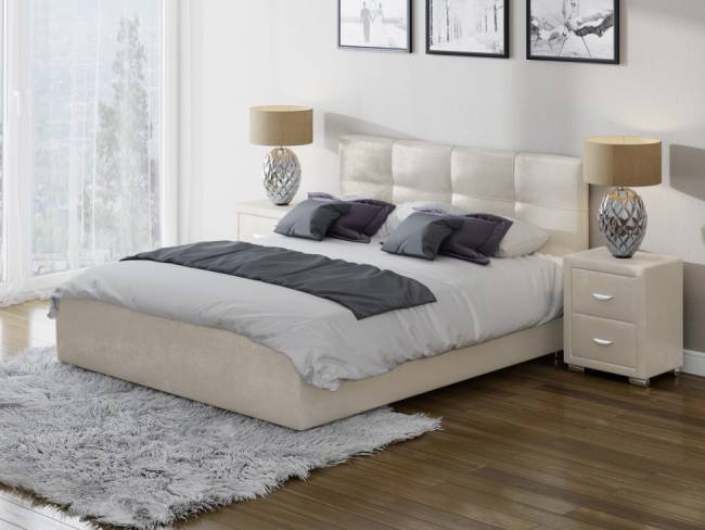 Кровать Life 1 Box, цвет: Экокожа Жемчуг