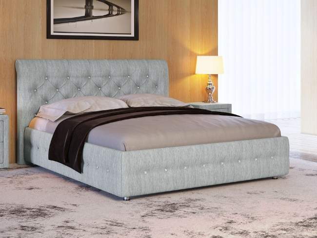 Кровать Life 4 Box, цвет: Рогожка Серая со стразами Кровать Life 4 Box, цвет: Рогожка Серая со стразами