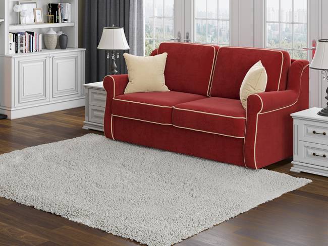 Диван Synergy Grace  с механизмом и матрасом ткань велюр Forest 13 цвет красный фото в интерьере