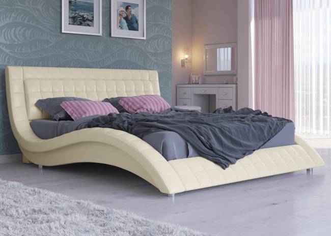 Кровать Атлантико с подъемным механизмом, цвет: Экокожа Кремовая Кровать Атлантико с подъемным механизмом, цвет: Экокожа Кремовая