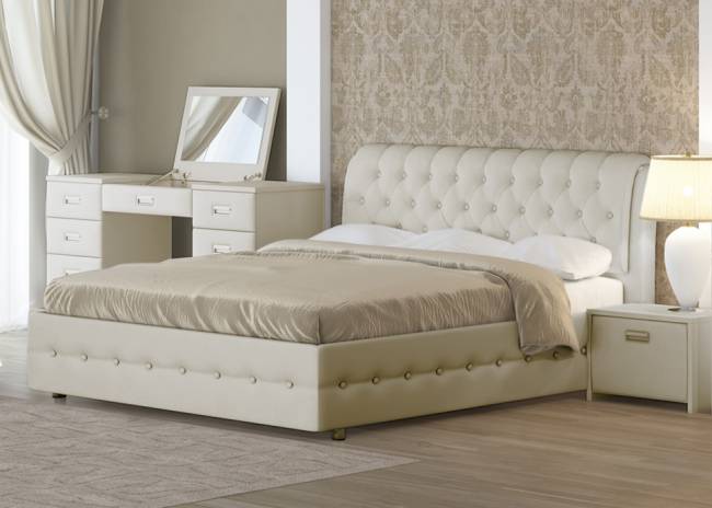 Кровать Como 4, цвет: Экокожа Молочный Перламутр