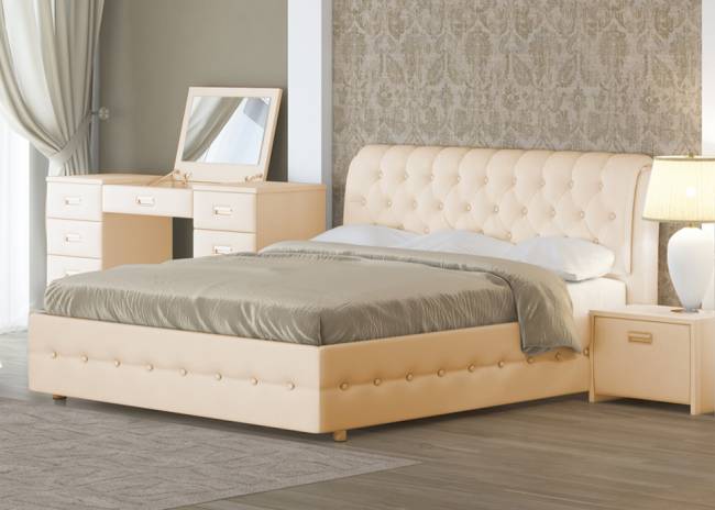 Кровать Como 4, цвет: Экокожа Бежевый Перламутр